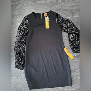 NWT Tory Burch Black Dress with Sequin Sleeves -Cepheid Dress Size Large
